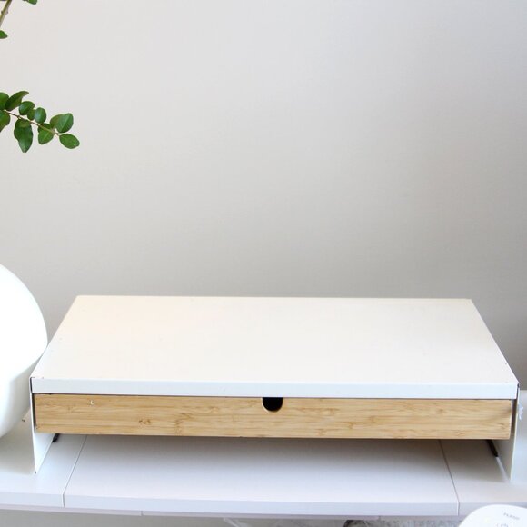Ikea‎ ELLOVEN Monitor Stand with Drawer Steel/Bamboo White 504.747.70 - Picture 1 of 10